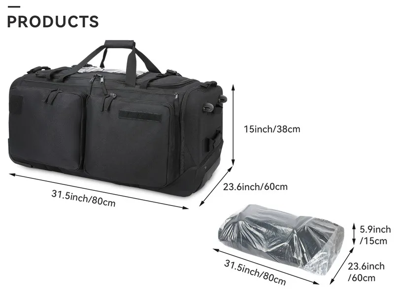 Multi-Pocket Trolley Bag Travel Bag with Wheels Trolley Wheeled Duffel Suitcase Luggage Rolling Duffle Bag