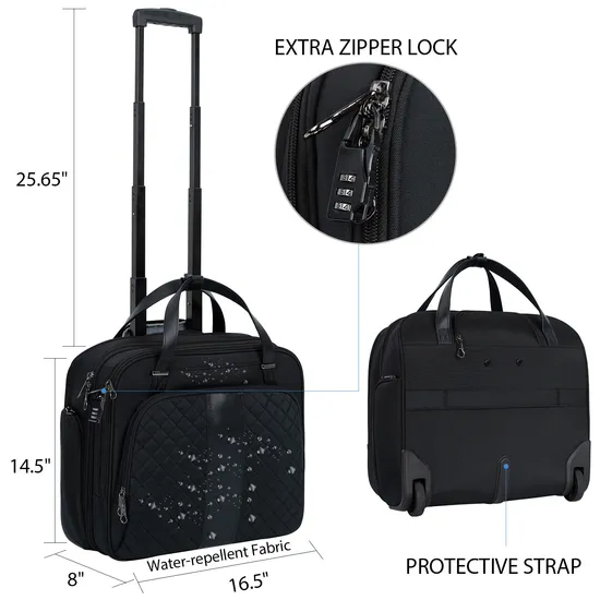Oxford Rolling Laptop Bag Premium Wheeled Briefcase Fits up to 17.3 Inch Laptop Overnight Roller Case
