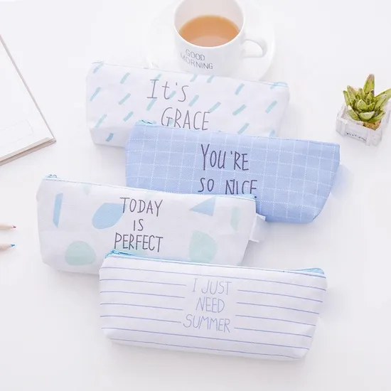 Wholesale School Student Stationery Storage Bag Cute Zipper Pencil Pouch Canvas