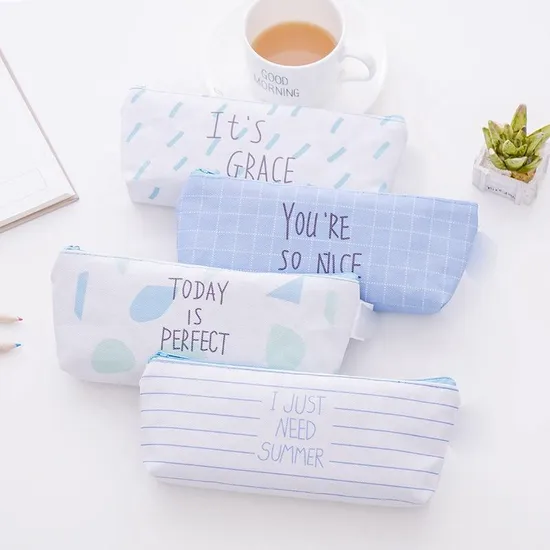 Wholesale School Student Stationery Storage Bag Cute Zipper Pencil Pouch Canvas