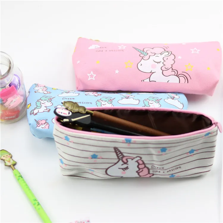 Cartoon Children Stationery Bag Cute Kawaii Zipper Canvas Pencil Case Unicorn