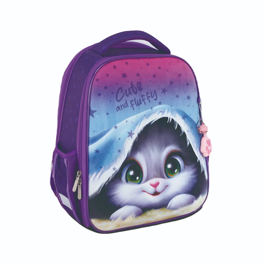 Independently Designed Cute Cat Purple School Backpack 600d High Quality Children School Bags