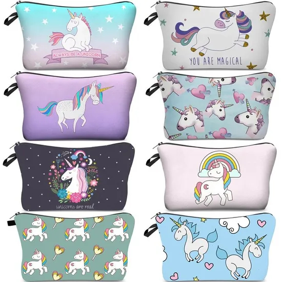 Cartoon Cute Unicorn Kids Pencil Pouch Large Cosmetic Makeup Bag for Girls