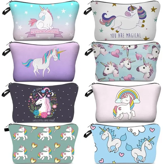 Cartoon Cute Unicorn Kids Pencil Pouch Large Cosmetic Makeup Bag for Girls