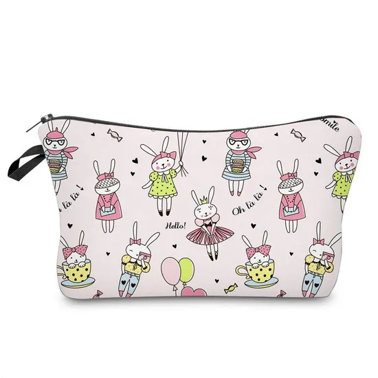 Cartoon Cute Bunny School Pencil Bag Zipper Makeup Cosmetic Pouch Waterproof
