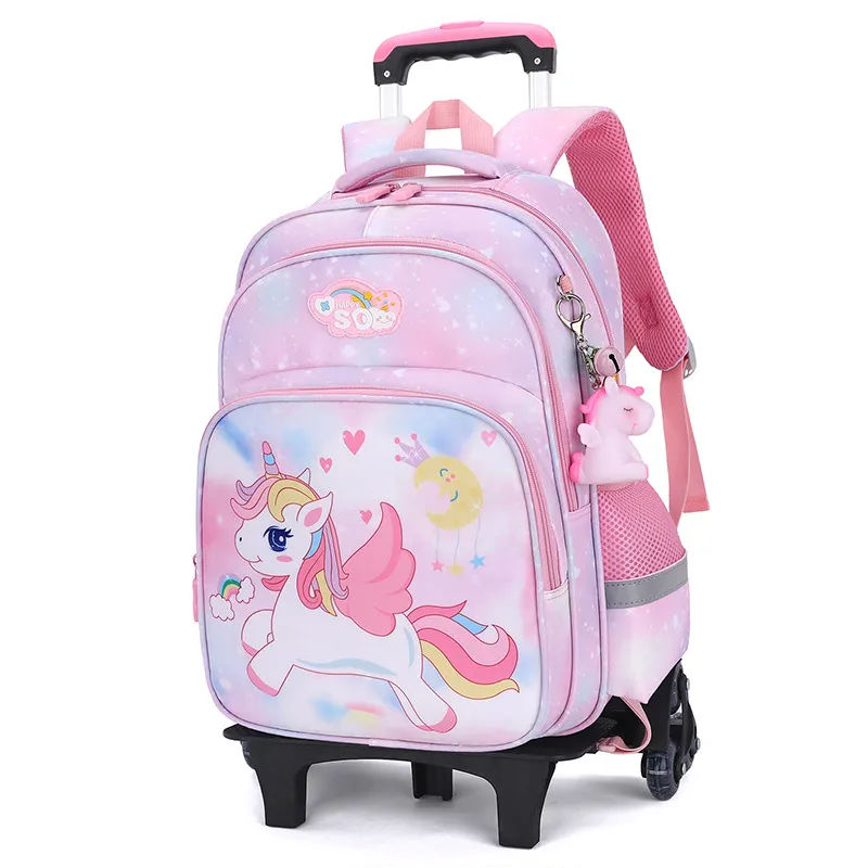 Pupils Trolley Schoolbag Girls First Grade to Sixth Grade Children&prime;s Burden-Reducing Backpack for Girls