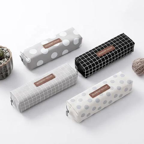 Creative Fashion School Student Stationery Zipper Canvas Grid Pencil Case