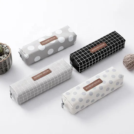 Creative Fashion School Student Stationery Zipper Canvas Grid Pencil Case