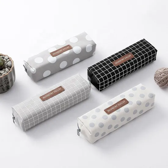Creative Fashion School Student Stationery Zipper Canvas Grid Pencil Case
