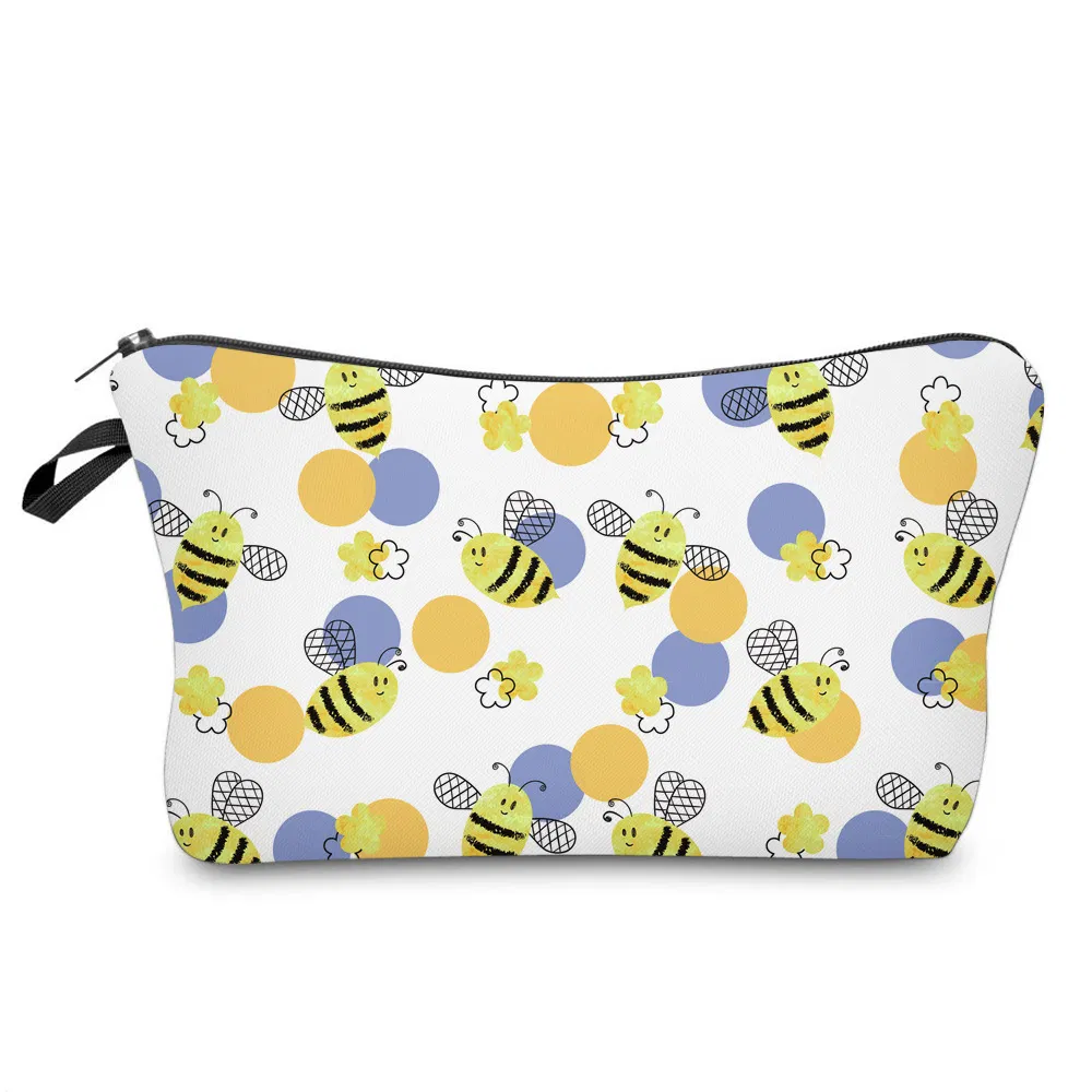 Cartoon Kids School Pencil Pouch Cute Bees Printing Cosmetic Zipper Makeup Bag