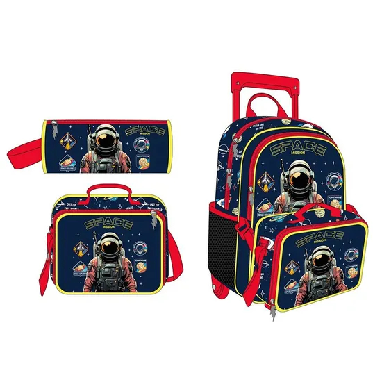 3 in 1 Children Custom Student Backpack Set Wheel Trolley School Bag with Lunch Bag