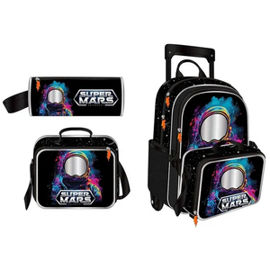 3 Piece Set School Backpack 600d PVC Boy′s Astronaut Cartoon Trolley School Bag Set