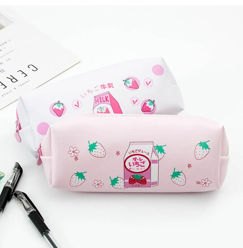 Cute Large Capacity Waterproof PU Leather Pencil Pouch Case Stationery Organizer Storage Bag Cosmetic Zipper for Girls Boys