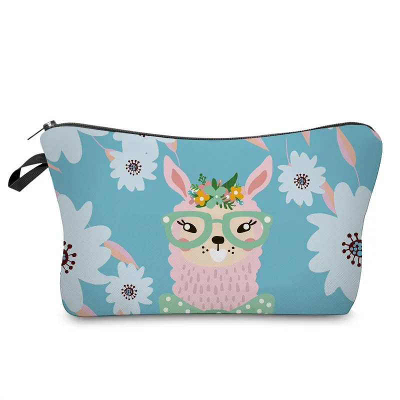 Customized Cartoon Cute Alpaca School Pencil Pouch Cosmetic Make up Travel Bag