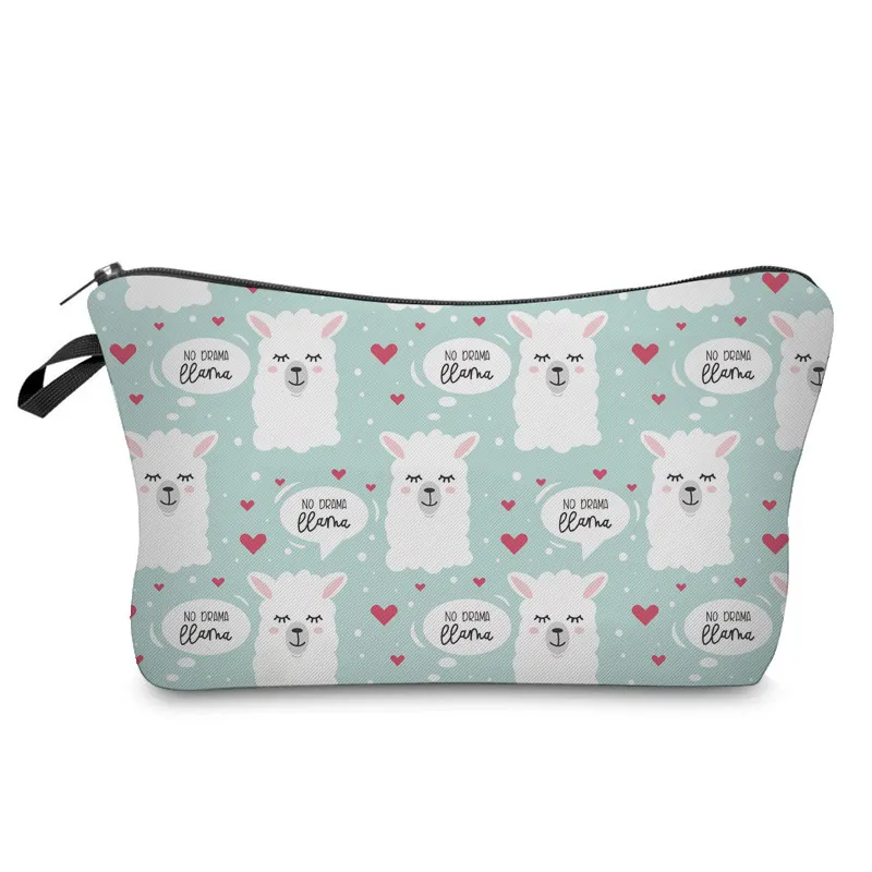 Customized Cartoon Cute Alpaca School Pencil Pouch Cosmetic Make up Travel Bag