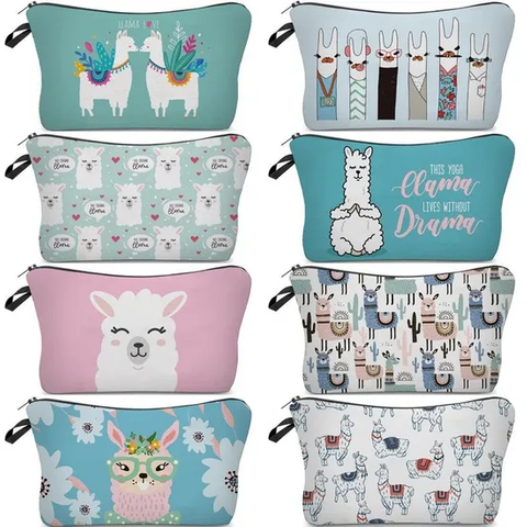 Customized Cartoon Cute Alpaca School Pencil Pouch Cosmetic Make up Travel Bag