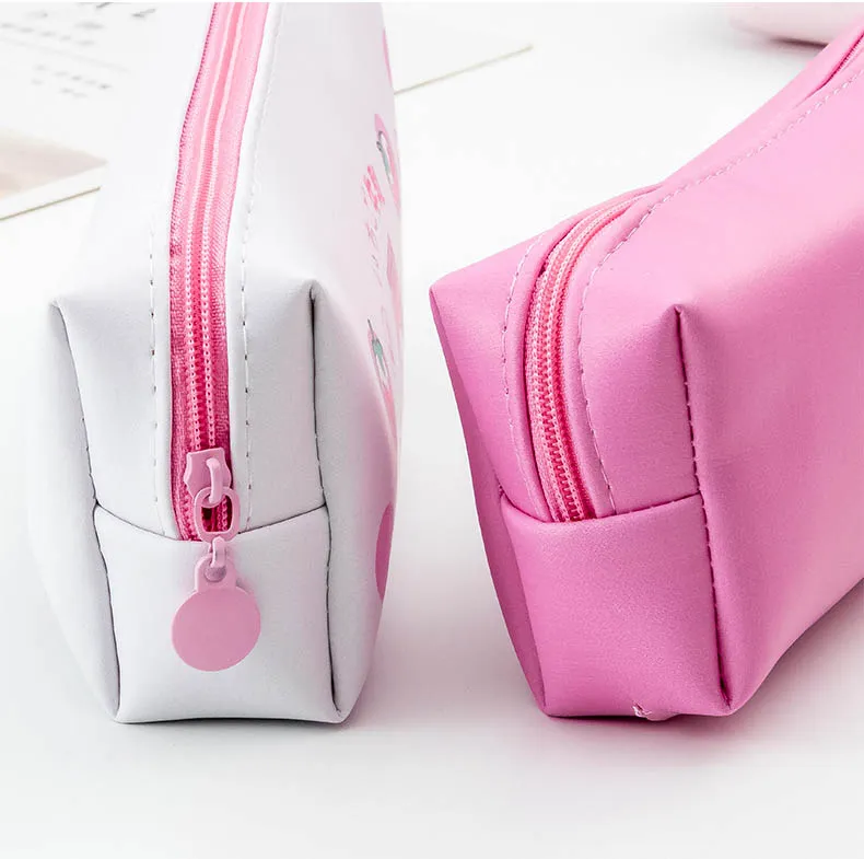 Cute Large Capacity Waterproof PU Leather Pencil Pouch Case Stationery Organizer Storage Bag Cosmetic Zipper for Girls Boys
