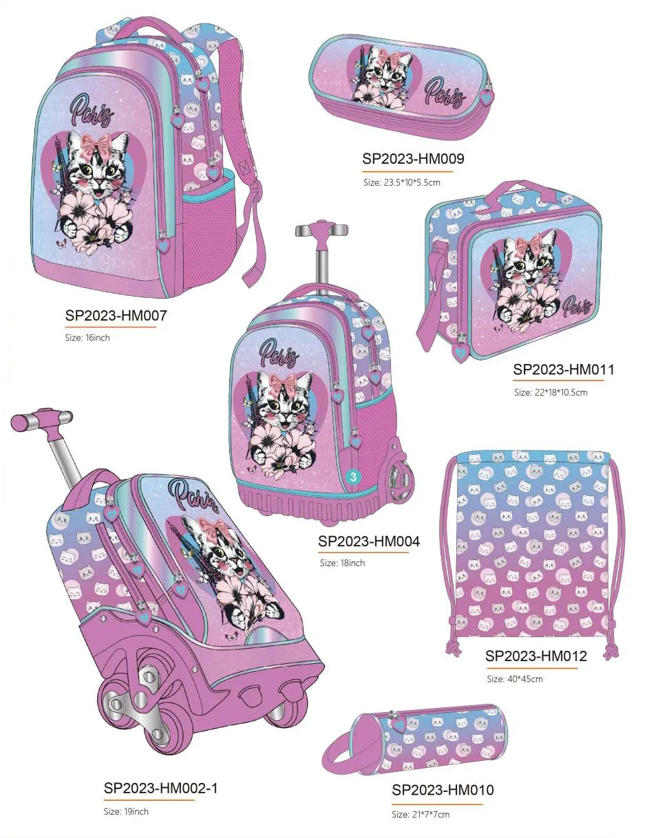 High Quality Back to Trolley School Bag with Lunch Bag Pencil Case Kids School Trolley Bag Set