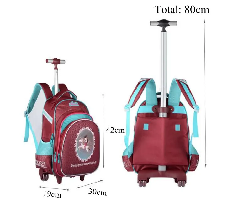 3PCS School Wheeled Bag Set with Lunch Box Trolley Wheeled Backpack