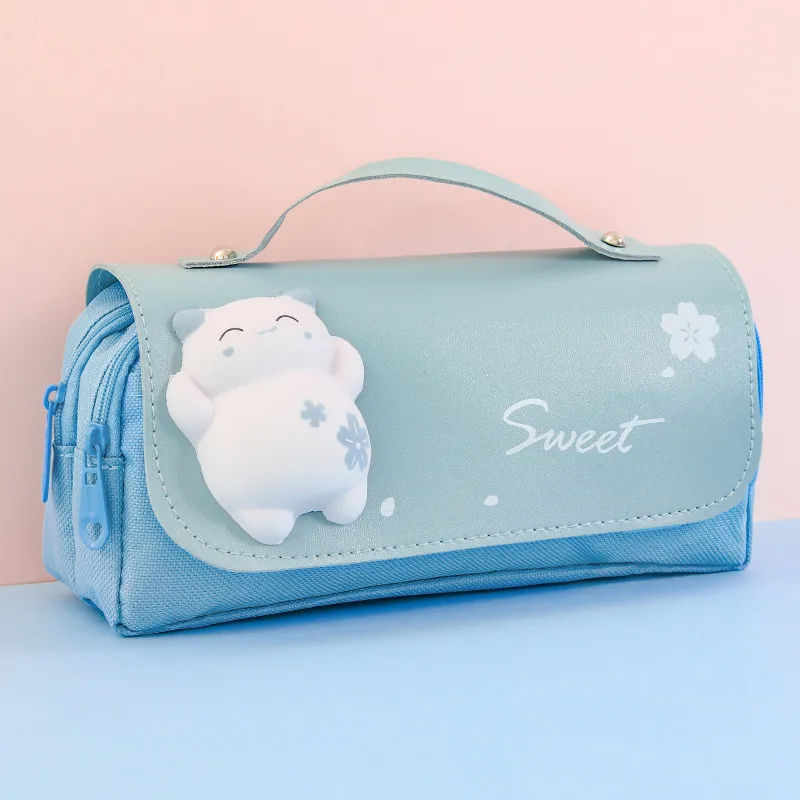 School Large Size Cartoon Donut Cat Design Cute Kawaii Pencil Case for Kids