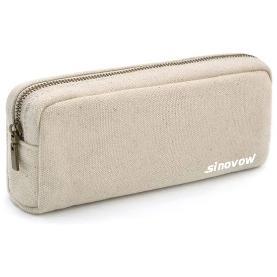 Solid White Canvas Stationery Organizer Pouch Multipurpose Pen Makeup Bag