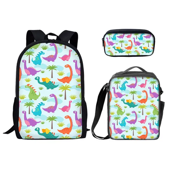 3PCS Children Match School Bags Dinosaur Cartoon Printing School Bag and Lunch Bag Set