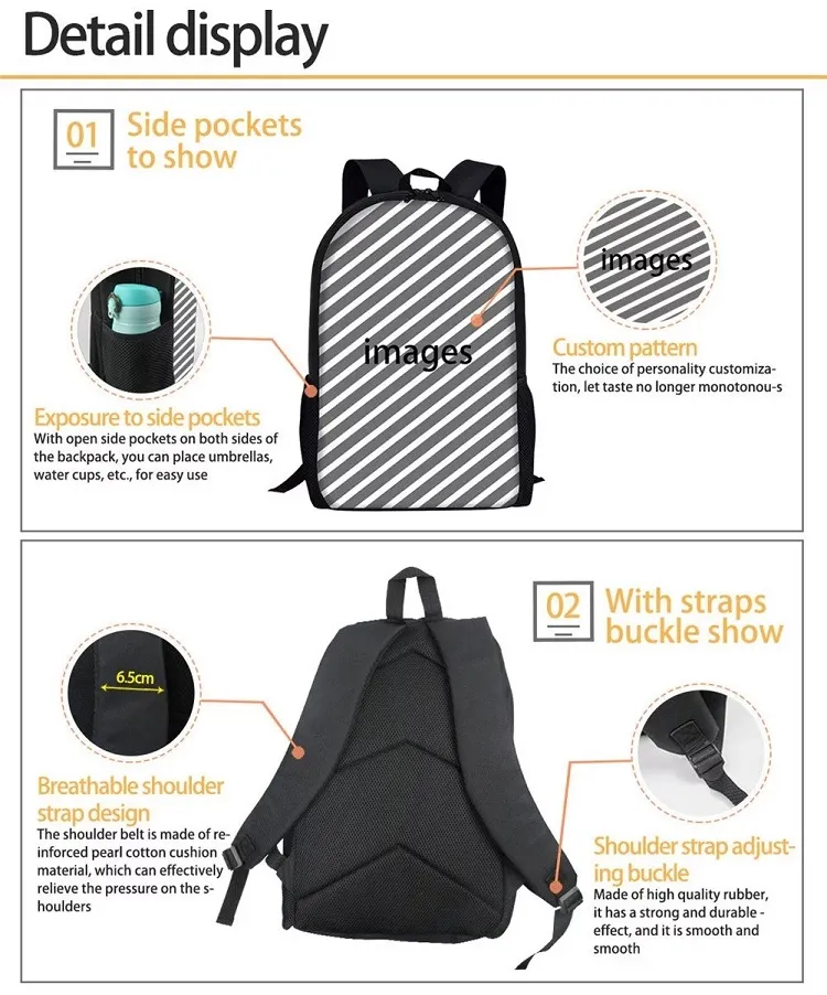 Back to School Backpack Kids Bag African American Black Art Girls Schoolbag Mochila 3PCS Set School Bags for Girls
