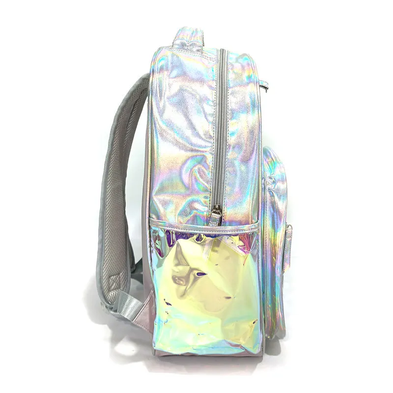 Custom Fashion Large Capacity Holographic Laser PU Girls School Bags Kids School Backpack