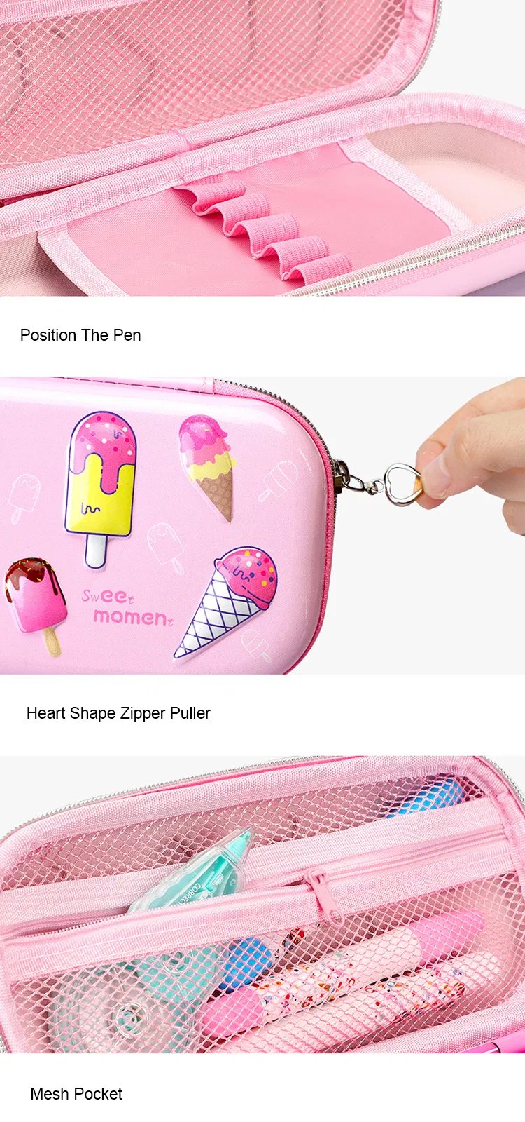Large Capacity Hardtop 3D Ice Cream Pencil Box Pencil Bag