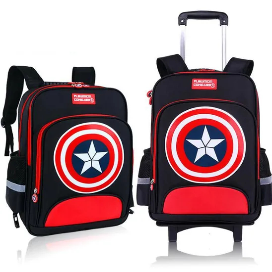Captain America Detachable Carry-on Luggage Kids School Trolley Bags