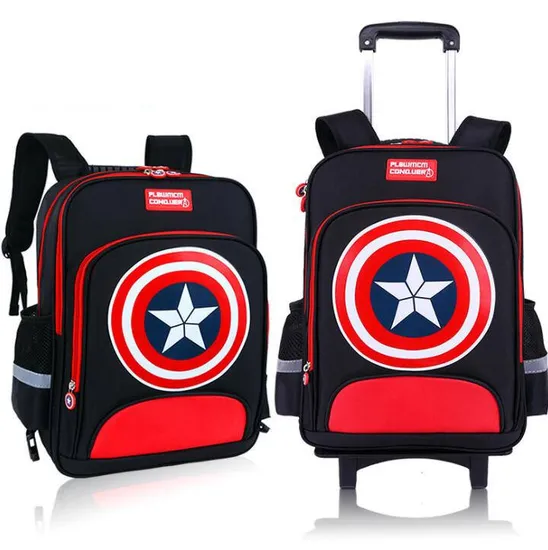 Captain America Detachable Carry-on Luggage Kids School Trolley Bags
