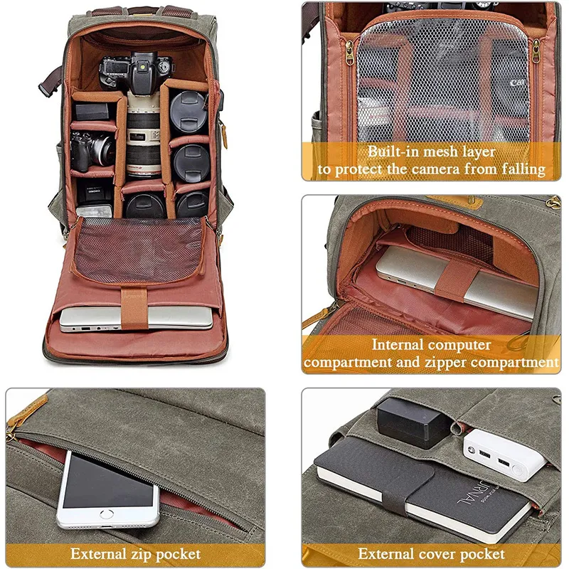 Custmized Retro Large Capacity Canvas Waterproof Drone Bag Camera Bag Backpack
