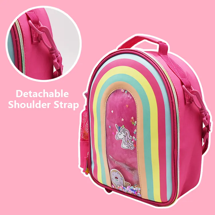 Rainbow Unicorn Pink Girls Kids Lunch Box Bag, Lunch Bag Cooler Kids/School Lunch Bags, Insulated Lunch Bag Thermal