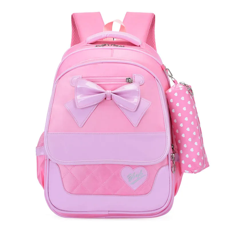 Fashion 3PCS Cute Pink Printing Polyester Backpack School Child Bag Set for Girl