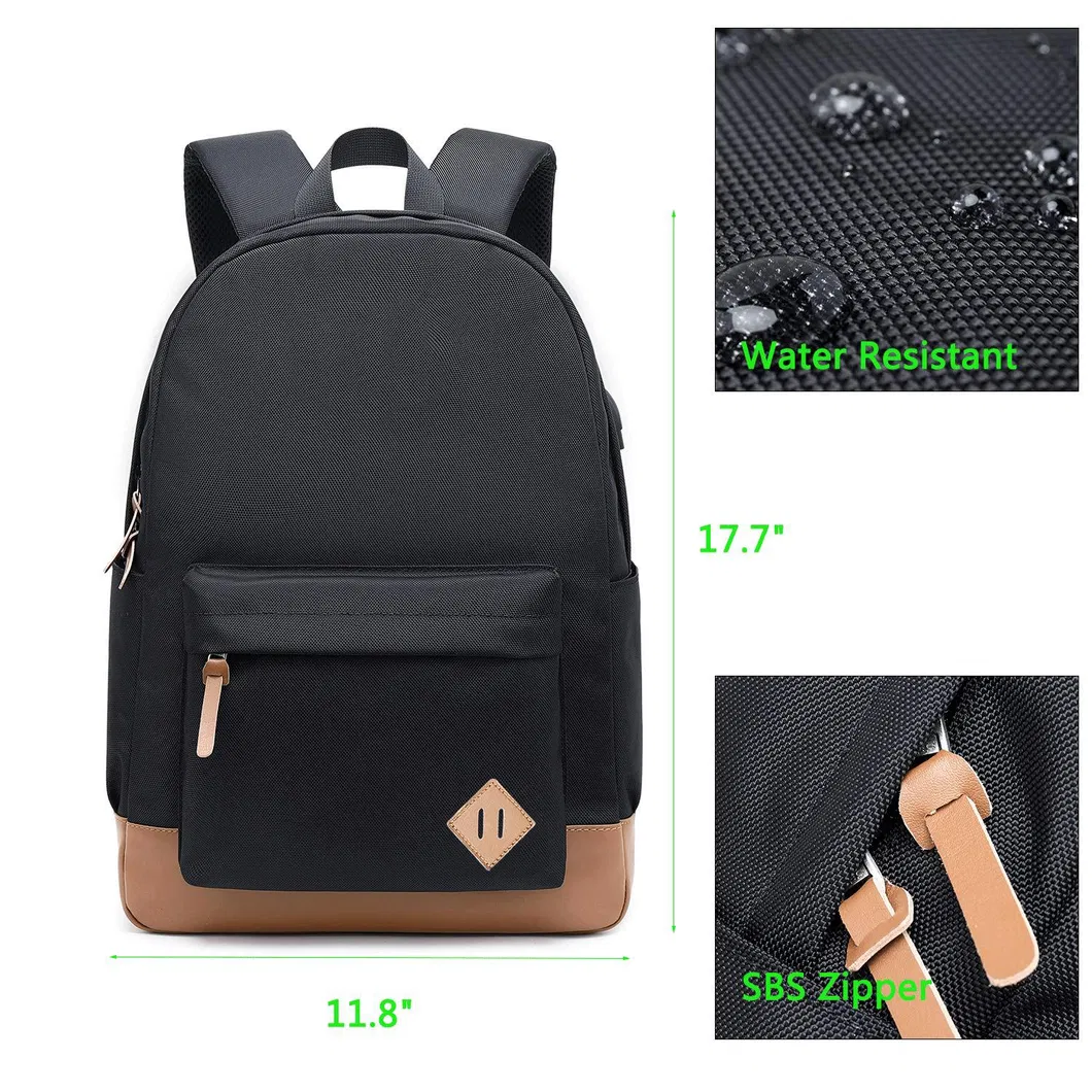 Classical Basic Travel Backpack Student College Men Water Resistant Laptop School Bag Bookbag with USB Charging