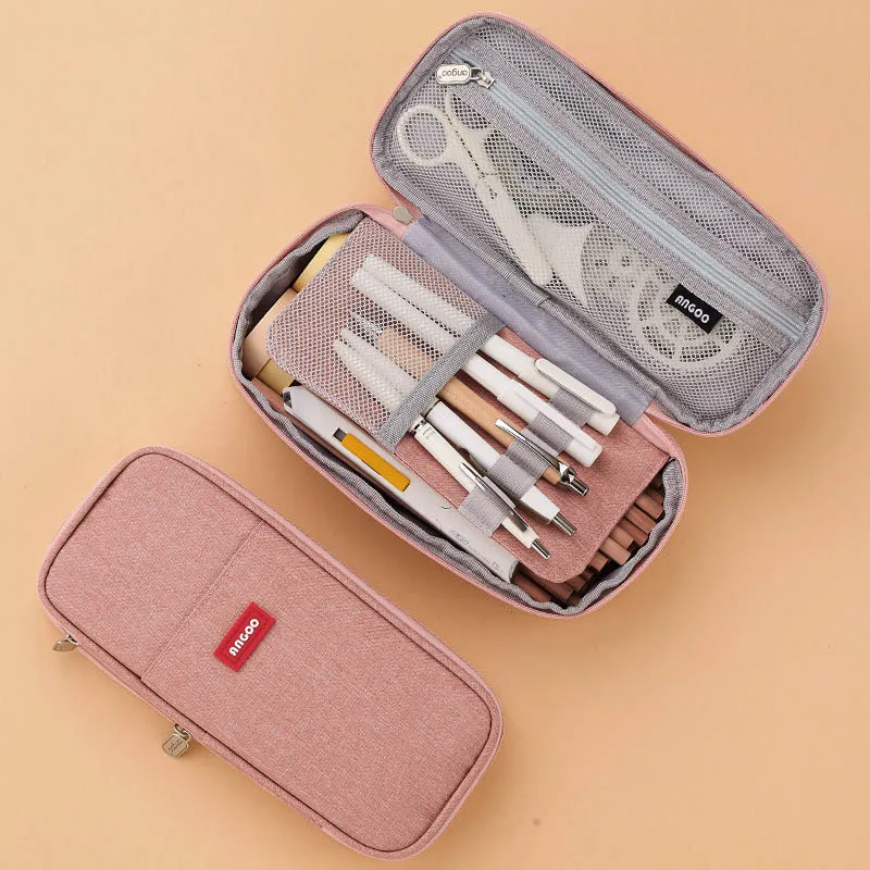 New Arrival Foldable Big Capacity Canvas Zipper Pencil Pouch Case Bag Stationery Organizers Compartments Cosmetic Makeup Bags