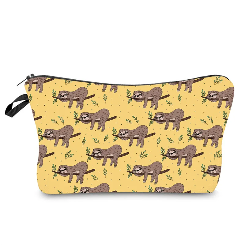 Wholesale Custom Cartoon Sloth Printing Girls Pencil Pouch Polyester Cosmetic Bags