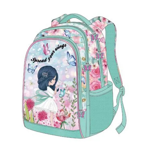 Custom Sublimation Softback Backpack Cartoon Buttery Girls Lightweight Trolley School Bag Backpack