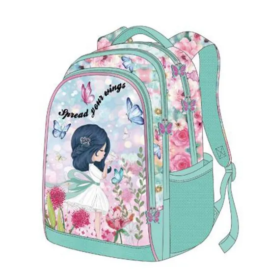 Custom Sublimation Softback Backpack Cartoon Buttery Girls Lightweight Trolley School Bag Backpack