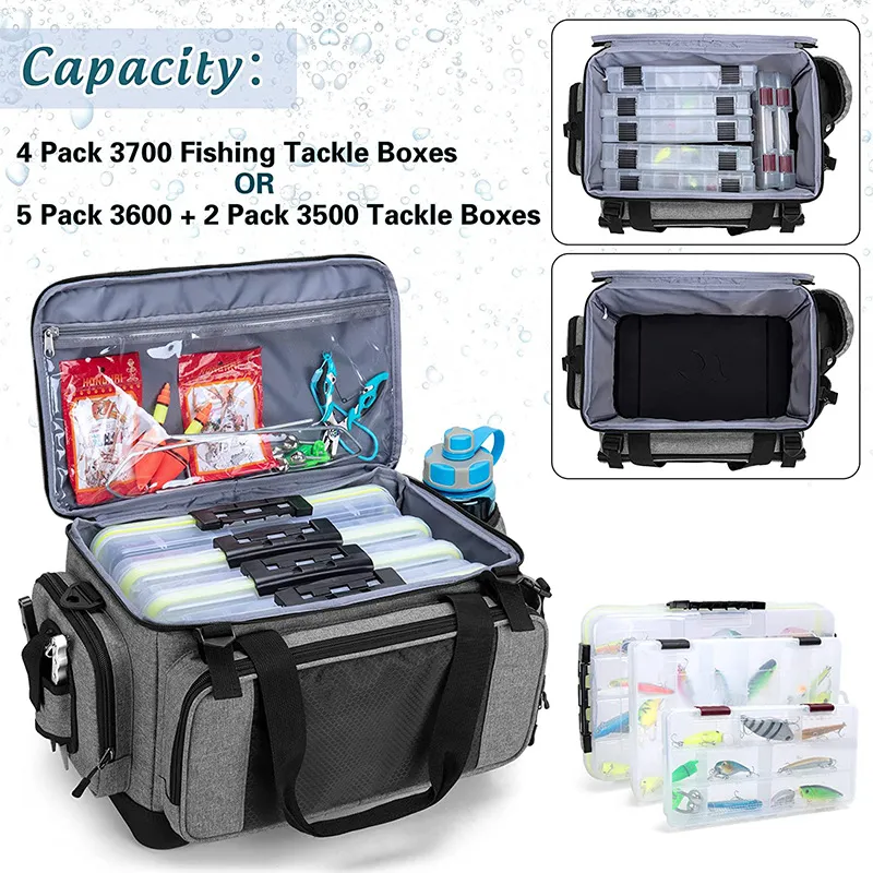 2024 New Fishing Gear Luggage with Rod Frame Waterproof Fishing Gear Storage Bag with EVA Anti Slip Base