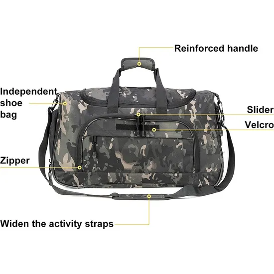 Cross Border New Tactical Camouflage High-Capacity Portable Fitness Bag Travel Storage Bag with Independent Shoe Compartment