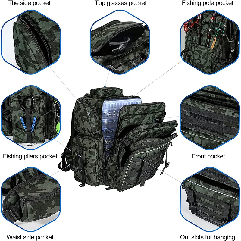 Factory Customized Tactical Camouflage Large Capacity Road Bag Fishing Gear Backpack Fishing Bag