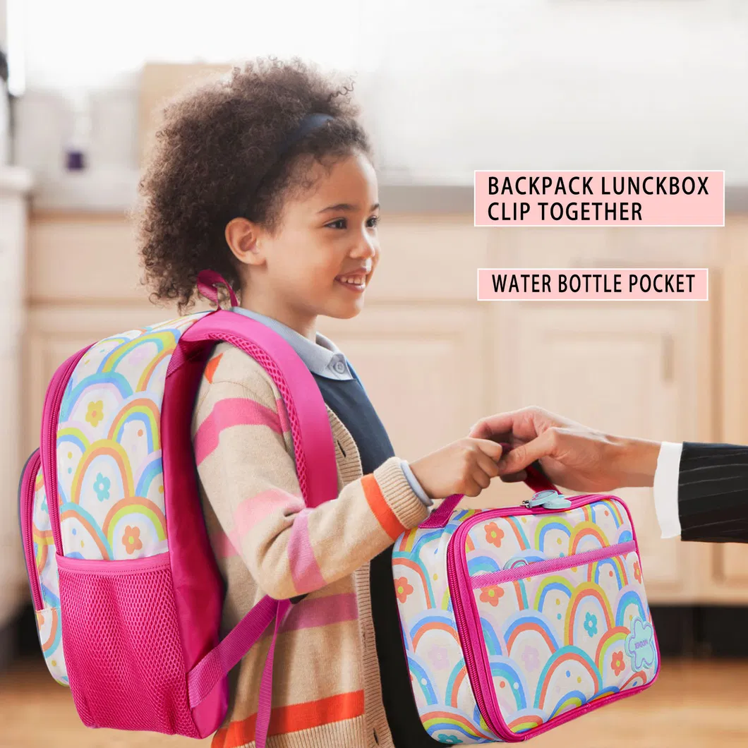Factory Customized Rainbow Children&prime;s Backpack Elementary School Girl 3 Piece Set Backpack