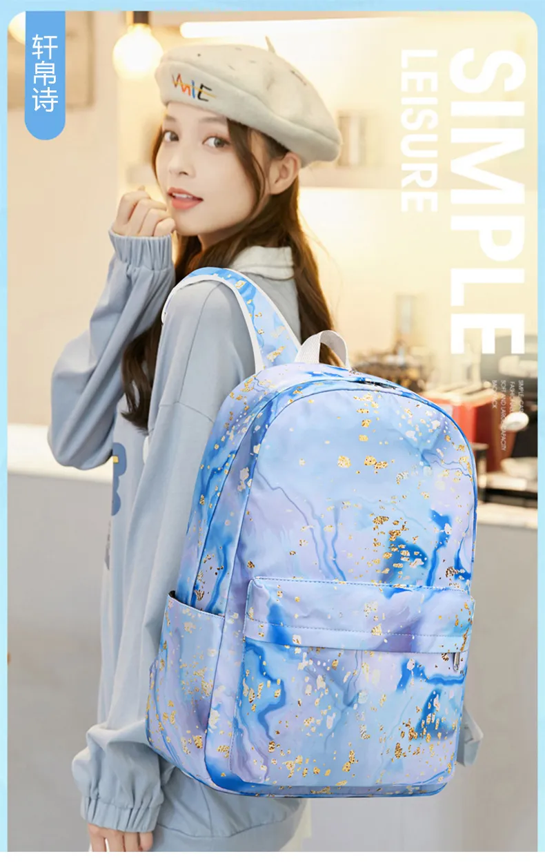 New Colorful Backpack for Primary and Secondary School Students Printed Schoolbag Women&prime;s Three Piece Set