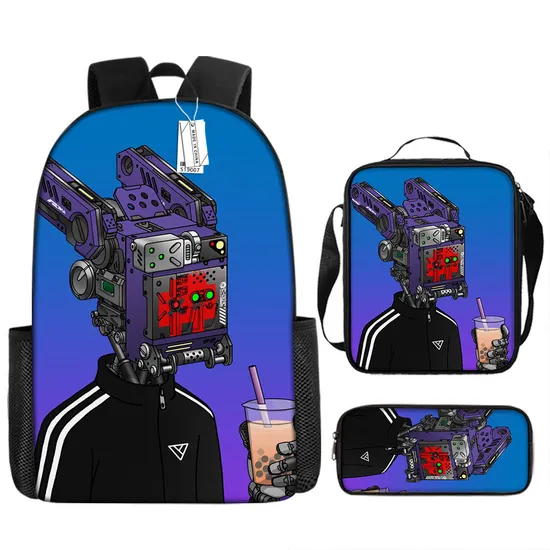 Skifidi Toilet Man Mock Book Bag for Primary and Secondary School Students Shoulder Bag Pen Bag Backpack Three Piece Set