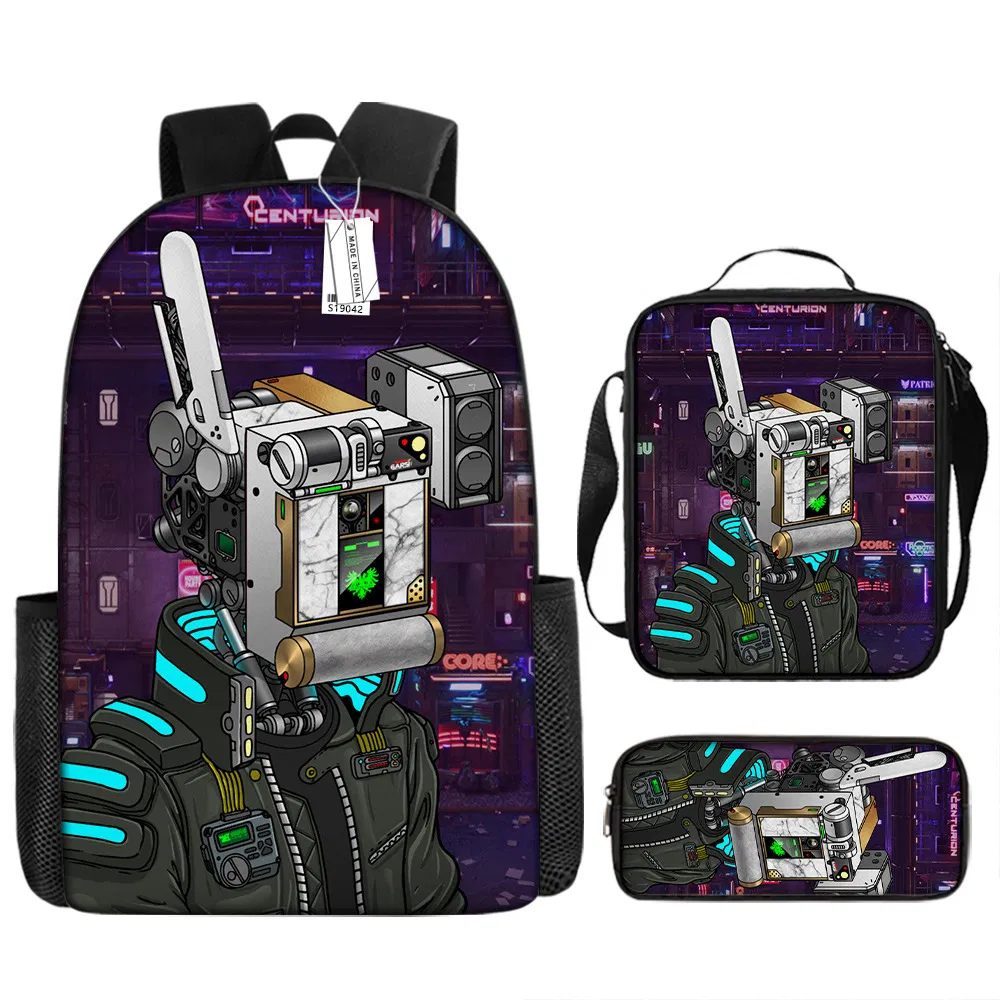 Skifidi Toilet Man Mock Book Bag for Primary and Secondary School Students Shoulder Bag Pen Bag Backpack Three Piece Set