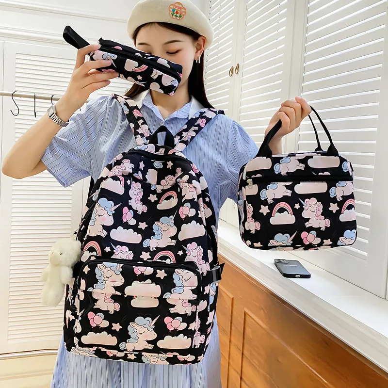 New Fashion Cartoon Backpack Large Capacity Three Piece Set for Primary and Secondary School Students