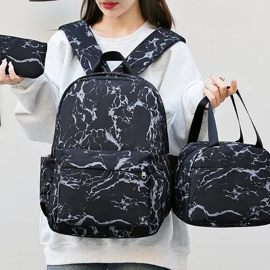 New Oxford Cloth Backpack Student Large Capacity Three Piece Set Printed Campus Backpack for Women