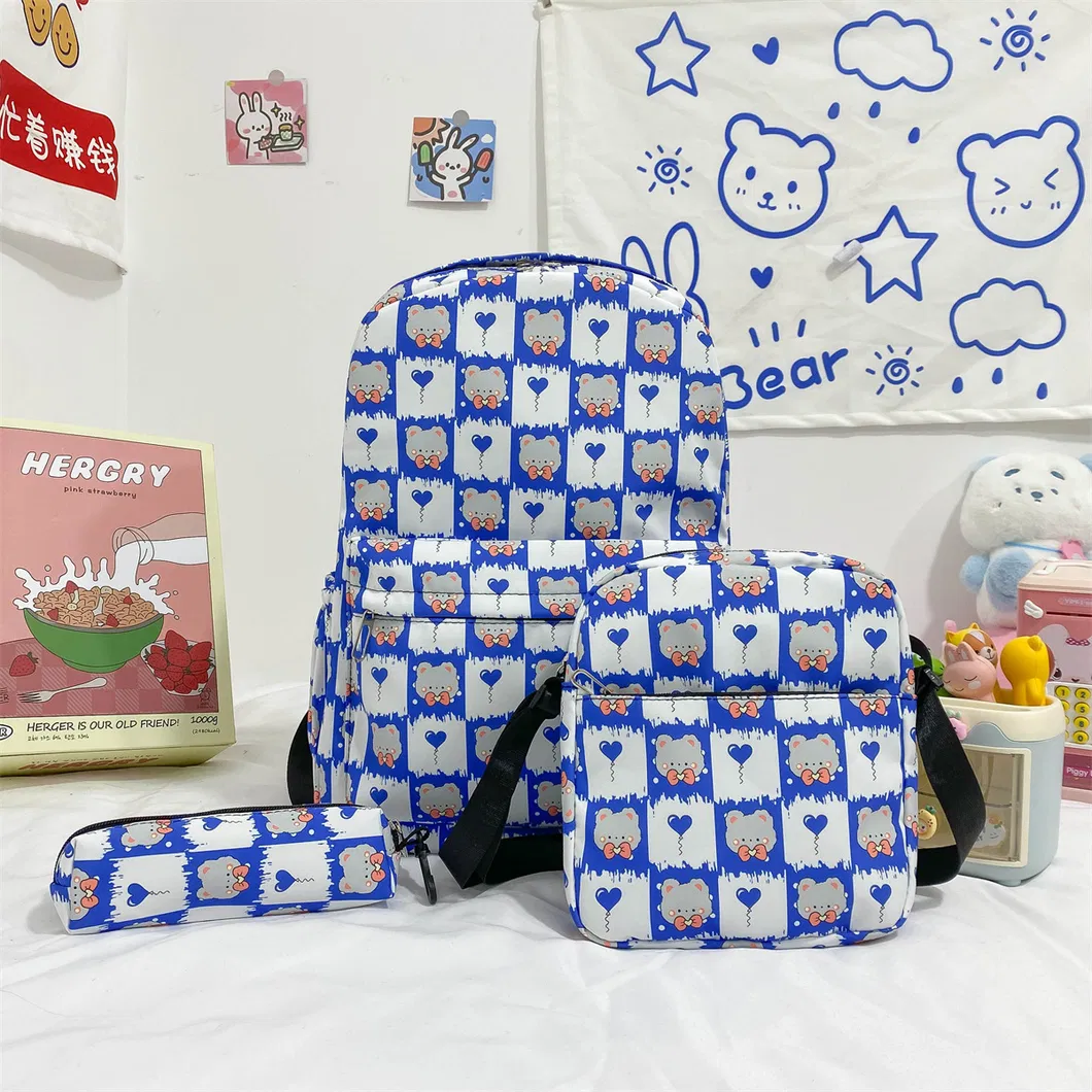 Girl&prime;s Cartoon Cute Animal Three Piece Set Student School Bag Large Capacity Travel Backpack with Pen Bag