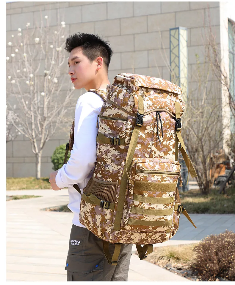 New 70 Liter Camouflage Mountaineering Bag Large Capacity Oxford Cloth Luggage Backpack
